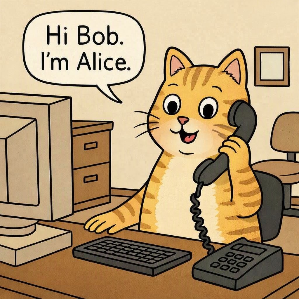 Hi Bob. I'm Alice!